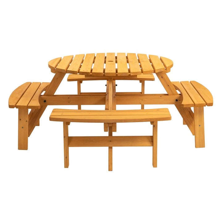 8 Person Wooden Picnic Table, Outdoor Camping Dining Table with Seat, Garden, DIY w/ 4 Built-in Benches, 2220lb Capacity - Natural Default -DTYStore