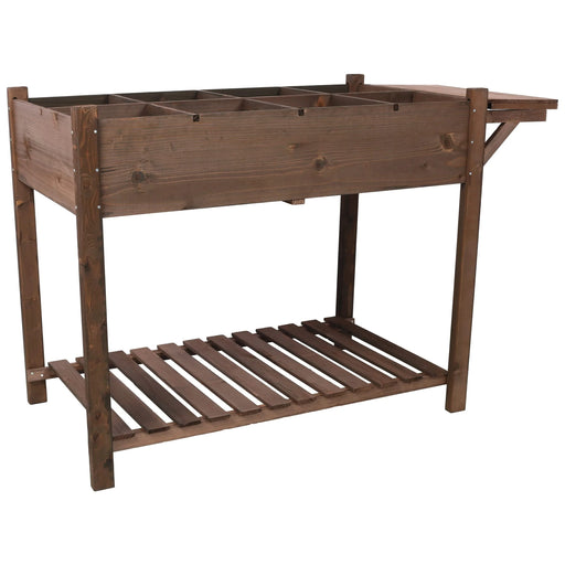 8 Pockets Horticulture Raised Garden Bed Elevated Wood Planter Box Stand with Foldable Side Table and Storage Shelf for Herb/Vegetables/Flowers, dark brown color Default -DTYStore