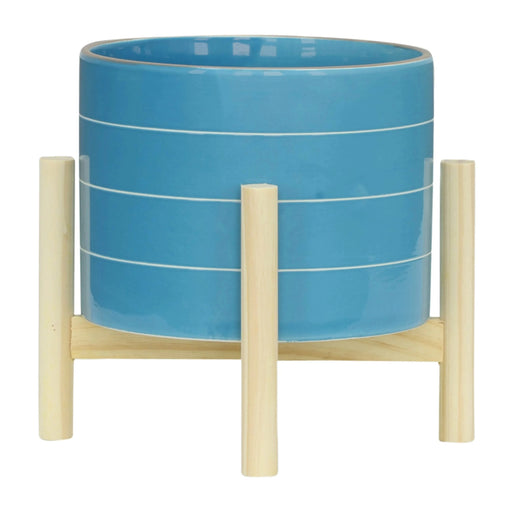 8' STRIPED PLANTER W/ WOOD STAND, SKYBLUE Default -DTYStore