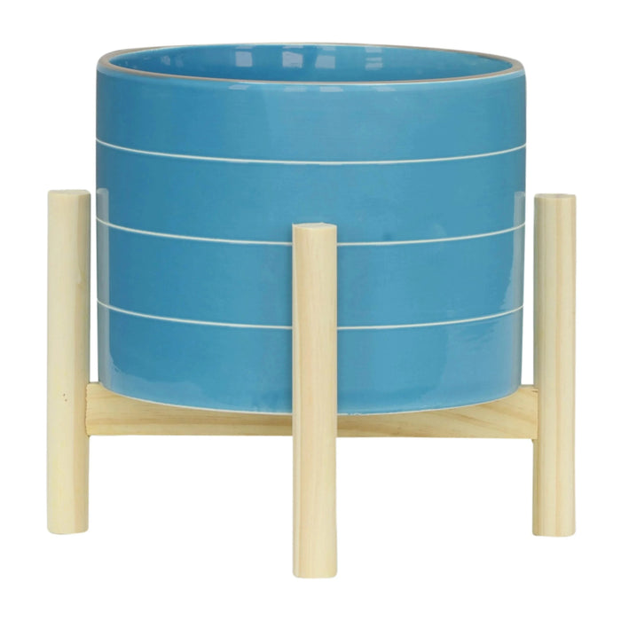 8' STRIPED PLANTER W/ WOOD STAND, SKYBLUE Default -DTYStore