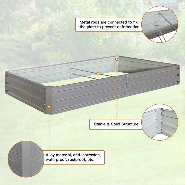 8 x 4 x 1 ft (2 pack) Metal Garden Bed,Outdoor Planter Box Metal Patio Kit Planting Bed for Vegetables Flowers Herb,Grey Default -DTYStore