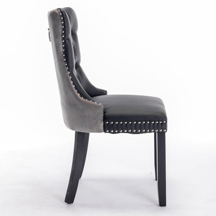 Furniture,Nikki Collection Modern, High-end Tufted Solid Wood Contemporary PU and Velvet Upholstered Dining Chair with Wood Legs Nailhead Trim 2-Pcs Setï¼ŒBlack+Gray - DTYStore