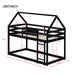 Twin over Twin Rubber Wood Floor Bunk Bed, with ladder,Guardrails,House-Shaped-Bunk Bed, Black - DTYStore