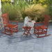 Outsunny Outdoor Rocking Chair Set of 2 with Side Table, Patio Wooden Rocking Chair with Smooth Armrests, High Back for Garden, Balcony, Porch, Supports Up to 352 lbs., Wine Red - DTYStore
