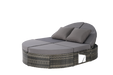 Outdoor Patio Round Daybed, Sun Bed with Adjustable Backrests and Foldable Cup Trays, Reclining Outdoor Lounger Wicker Rattan Patio Daybed with Cushions and Pillows for Backyard Poolside - DTYStore