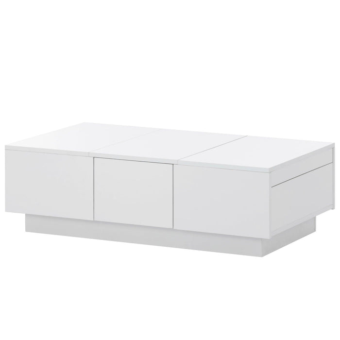 Coffee Table with 2 large Hidden Storage Compartment, Extendable Cocktail Table with 2 Drawers, High-gloss Center Table with Sliding Top for Living Room, 39.3"x21.6", White - DTYStore