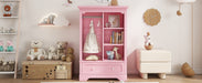 Open children's wardrobe with a hanging rod and open shelves, one large drawer, low design close to the ground for easy access,Pink. - DTYStore