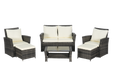 6 Piece Wicker Patio Furniture Sets with Ottoman & Tempered Glass Coffee Table - DTYStore