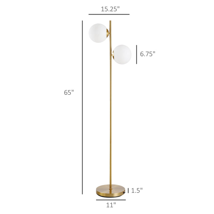 HOMCOM Floor Lamp w/ 2pcs Glass Lamp Shade Modern Portable Decorative Lamp, White
