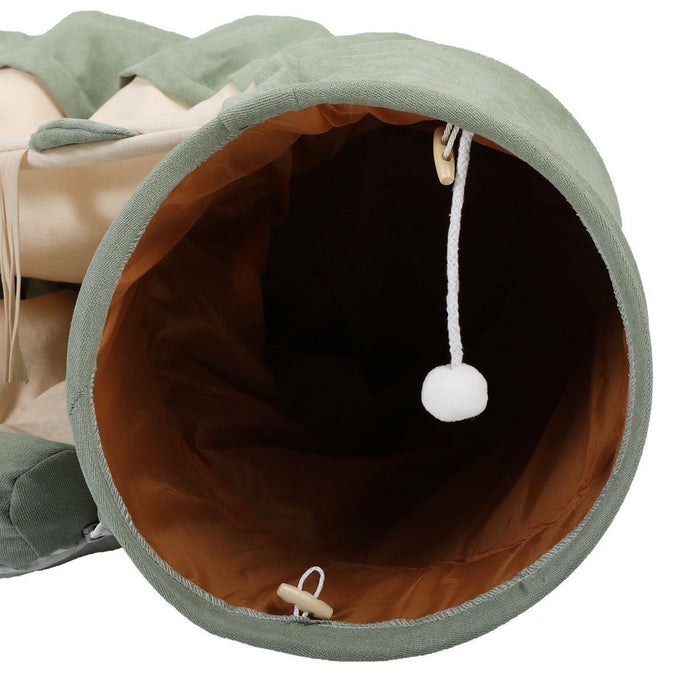 Cat's Telescopic Tunnel Cushioned Bed Pet Nest Teasing Balls Zipper Connection Feline Supplies, Bright Green - DTYStore