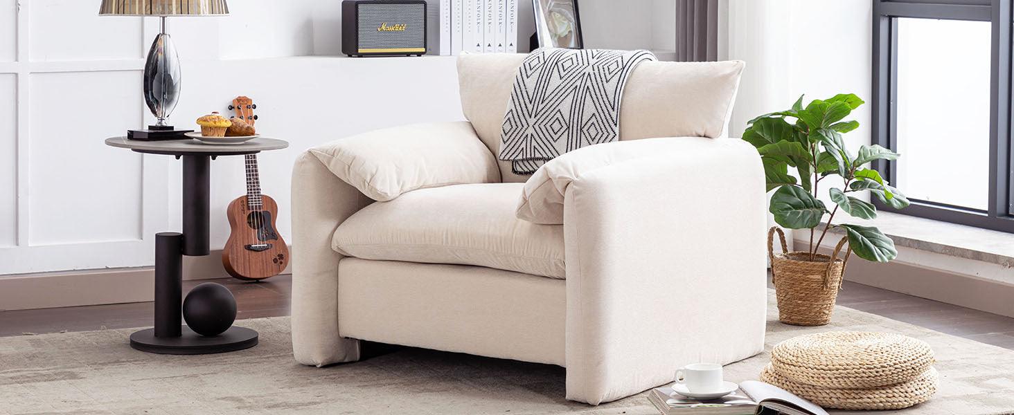 Modern Style Chenille Oversized Armchair Accent Chair Single Sofa Lounge Chair 38.6'' W for Living Room, Bedroom,Cream - DTYStore