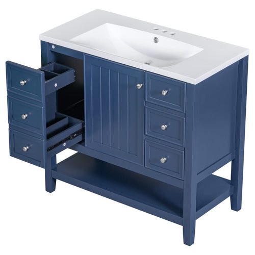 36' Bathroom Vanity with Sink, One Cabinet and Three Drawers, Solid Wood and MDF Board, Blue (Old Sku:SY999505AAC-6) - Image 21