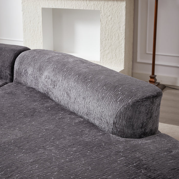 Modern Upholstered Oversized Sectional Sofa, 114-Inch Chenille 4-Seater Extra Deep & Wide Seat Curved Cloud Couch with 4 Throw Pillows, Free Combination Sofa Couch for Living Room,Bedroom