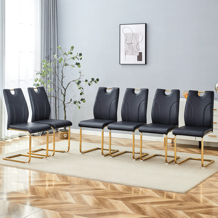Black PU Dining Chair Set.Uniquely designed black dining chairs. PU material, paired with gold metal chair legs. Suitable for offices, restaurants, kitchens, conference rooms, etc.(Set of 6) - DTYStore