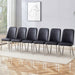 6 modern dining chairs, sleek PU backrest, and silver metal legs bring a comfortable home experience to the kitchen, bedroom, and office.Black PU Chairs with Simple Line Designs On The Backrest. - DTYStore