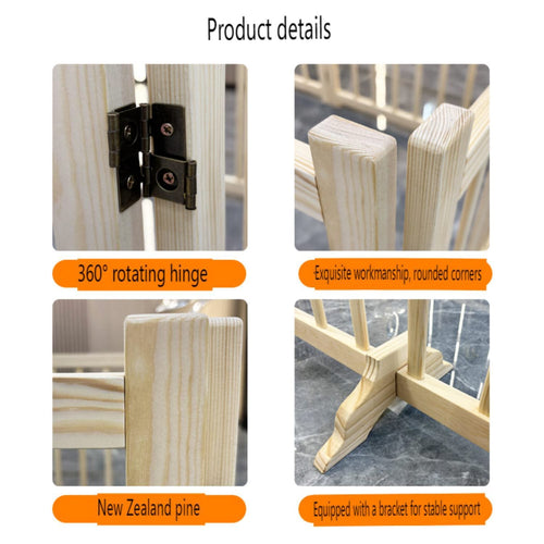 8-Panel Wooden Freestanding Dog Gate, Step Over Indoor Pet Fence for Doorways and Stairs - Image 4
