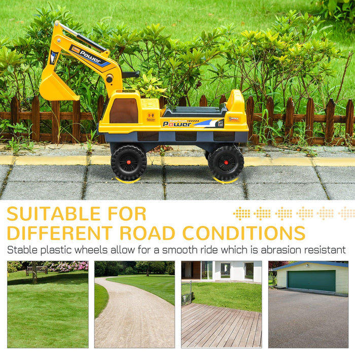 No Power 2 in 1 Ride On Excavator with Helmet and Claw, Construction Truck Set, Multi-Functional Digger with Storage, Light and Music, Yellow - DTYStore