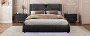 Queen Size Luxurious Faux Leather Upholstered Platform Bed with Thickened Headboard, Bluetooth Speakers and RGB LED Light, No Box Spring Needed, Black - DTYStore