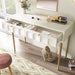 Modern metal leg double drawer dressing table, combining high-quality wood and metal, simple style, multifunctional dressing table, suitable for bedroom, living room, and office use - DTYStore