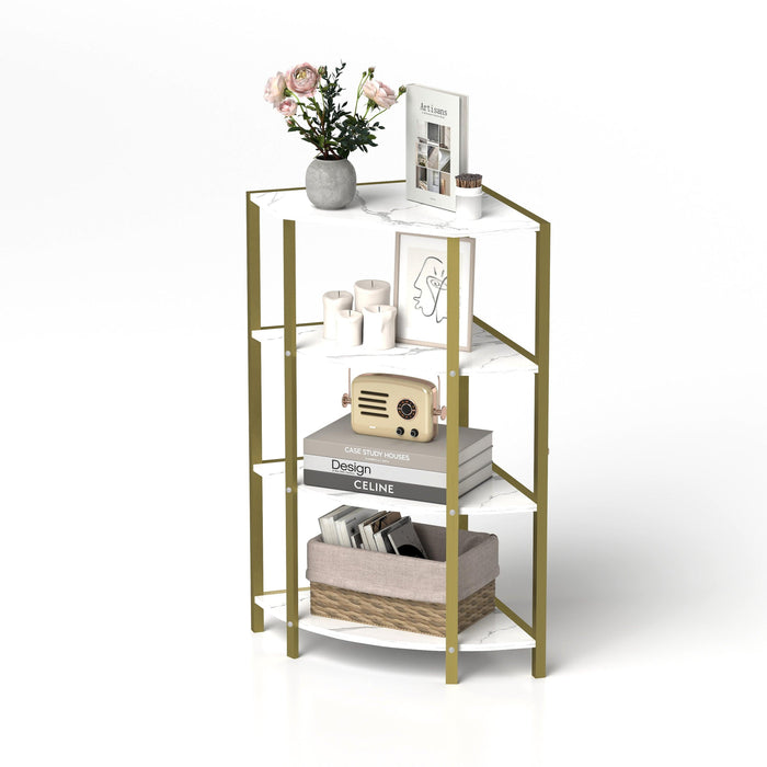 4-Tier Corner Open Shelf,Bookcase Freestanding Shelving Unit,Plant Stand Small Bookshelf for Living Room, Home Office, Kitchen, Small Space - DTYStore