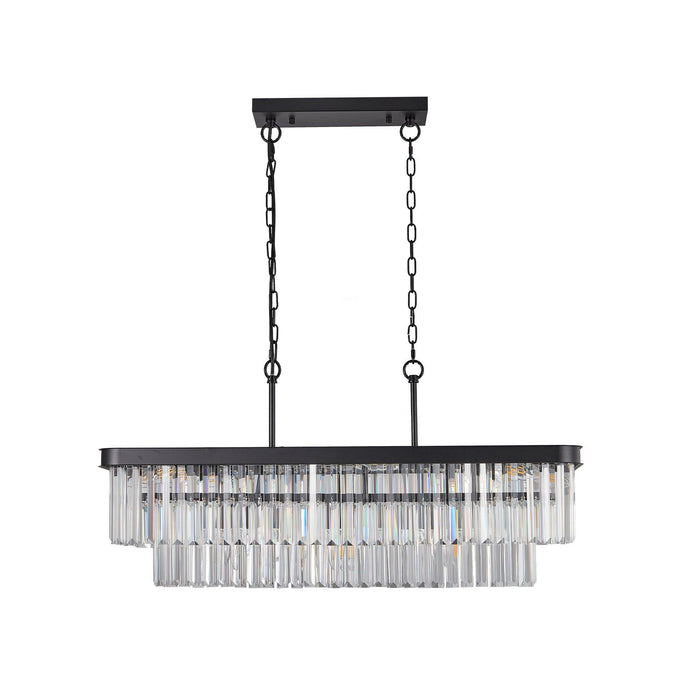 Chandeliers,Rectangular Crystal Chandelier Adjustable,E12 Modern Industrial Crystal Lights,Farmhouse Iron Ceiling Hanging Light for Kitchen Living Room Bedroom/Black(Bulb Not Included) - DTYStore