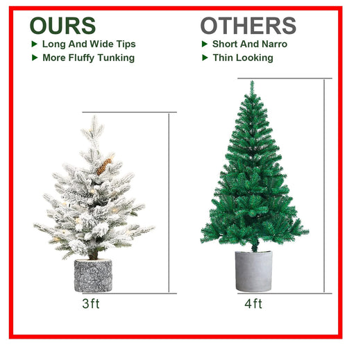 2FT Flocked Christmas Tree with Pot Base, 30 Warm White LED Lights, 189 Tips, PE+PVC Branches with 3 Pine Cones – Small Prelit Holiday Tree for Tabletop, Entryway, or Home Decor - Image 9