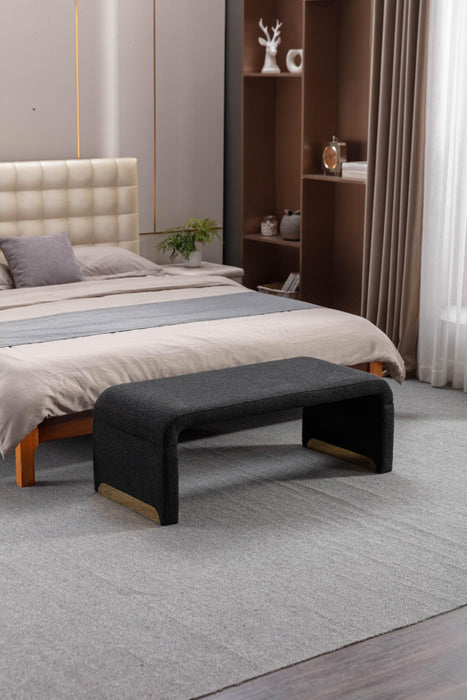 New Boucle Fabric Loveseat Ottoman Footstool Bedroom Bench Shoe Bench With Gold Metal Legs,Black - DTYStore