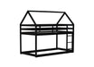 Twin over Twin Rubber Wood Floor Bunk Bed, with ladder,Guardrails,House-Shaped-Bunk Bed, Black - DTYStore