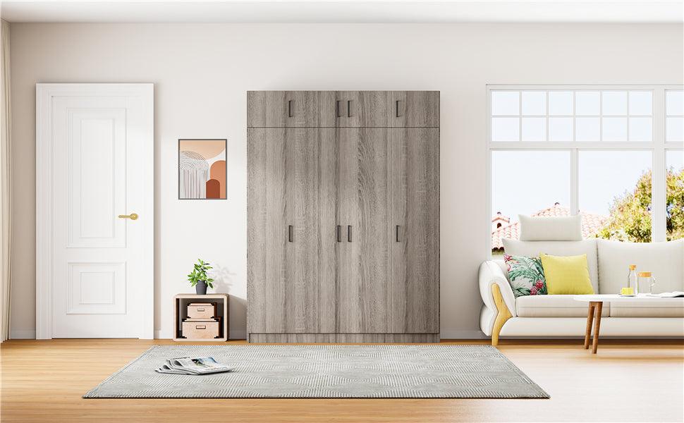4-Door Wardrobe with 1 Drawer and Top Cabinet , Gray - DTYStore