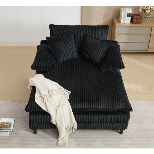 [NEW ARRIVED] [VIDEO PROVIDED] 54.75' W Oversized Chaise Lounge Chair,Fluffy cushioned sofa bed,Deep Seat,Corduroy,2 Pillows,4 gears can be adjusted,Leisure Sleeper Sofa Chair for Living Room, Black - Image 18