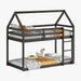 Twin over Twin Rubber Wood Floor Bunk Bed, with ladder,Guardrails,House-Shaped-Bunk Bed, Black - DTYStore