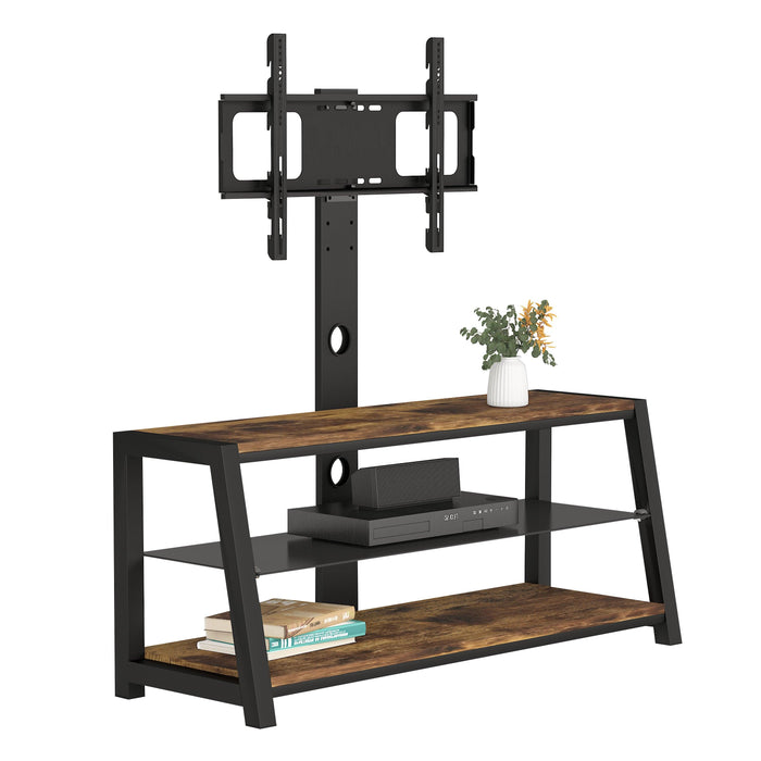 Wooden Storage Tv Stand Black Tempered Glass Height Adjustable Universal Swivel Entertainment Center With Mount TV Stand - DTYStore