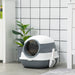 Cat Litter Box with Lid, Covered Litter Box w/ High Sides, Air Freshener, Large Two-Way Entrance Kitty Litter Box, Foldable, Easy Clean, White, and Gray