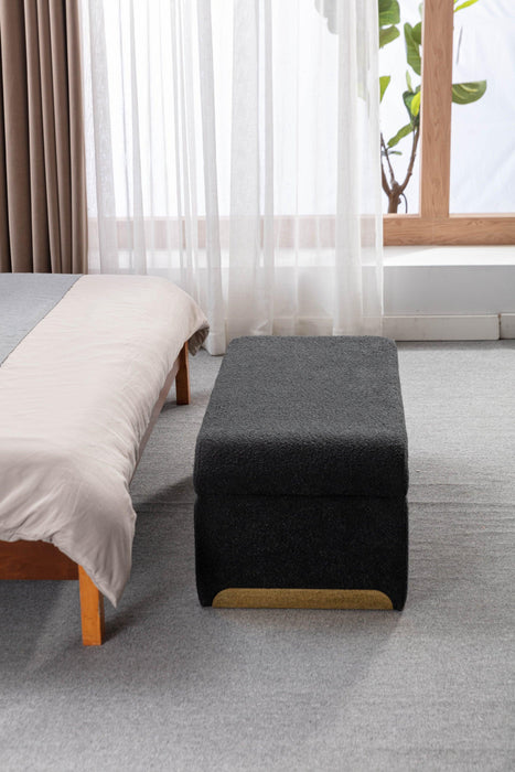 New Boucle Fabric Loveseat Ottoman Footstool Bedroom Bench Shoe Bench With Gold Metal Legs,Black - DTYStore