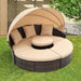 Hot Sale KD Rattan Round Lounge With Canopy Bali Canopy Bed Outdoor, Wicker Outdoor Sofa Bed with lift coffee table - DTYStore