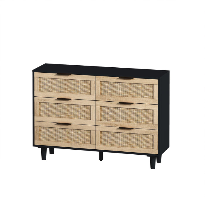 43.31"6-Drawers Rattan Storage Cabinet Rattan Drawer,for Bedroom,Living Room,Black - DTYStore