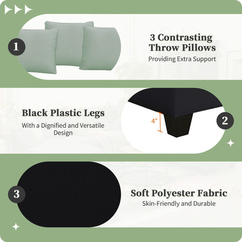 Modern Black L Shape Fabric Sectional Sofa with Ottoman and Pillows, 112*87 Inches, 7 Seats - Image 9