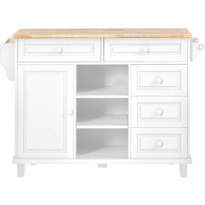 Kitchen cart with Rubber wood desktop rolling mobile kitchen island with storage and 5 draws 53 Inch length(White) - DTYStore