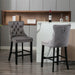Contemporary Velvet Upholstered Barstools with Button Tufted Decoration and Wooden Legs, and Chrome Nailhead Trim, Leisure Style Bar Chairs,Bar stools, Set of 2 (Gray),SW1902GY - DTYStore