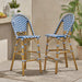 29.5' Outdoor PE Rattan French Barstool, Navy Blue and White, Aluminum Frame with Bamboo Finish (Set of 2) - DTYStore