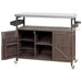 Outdoor Kitchen Island, Rolling Bar Cart & Storage Cabinet, Farmhouse Solid Wood Outdoor Grill Table with Stainless Steel Top, Spice Rack , Towel Rack for Kitchen & Barbecue , Dark Brown - DTYStore