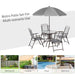 Outsunny 6 Piece Patio Dining Set for 4 with Umbrella, Outdoor Table and Chairs with 4 Folding Dining Chairs & Round Glass Table for Garden, Backyard and Poolside, Gray - DTYStore