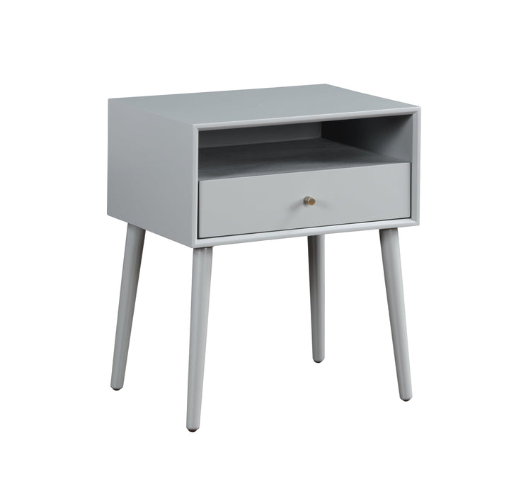 Wood Nightstand with 1 Drawer, Bedside Table with Open Storage Shelf and Solid Wood Legs, Bed Side Table for Bedroom, End Tables for Living Room,Small Side End Table with Storage, Gray - DTYStore