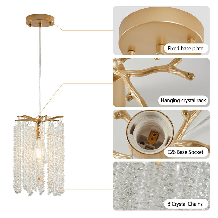 Luxury 3-Pack Crystal Pendant Lights, Elegant Golden Finish Chandelier with Waterfall Bead Design (No Bulbs) - DTYStore