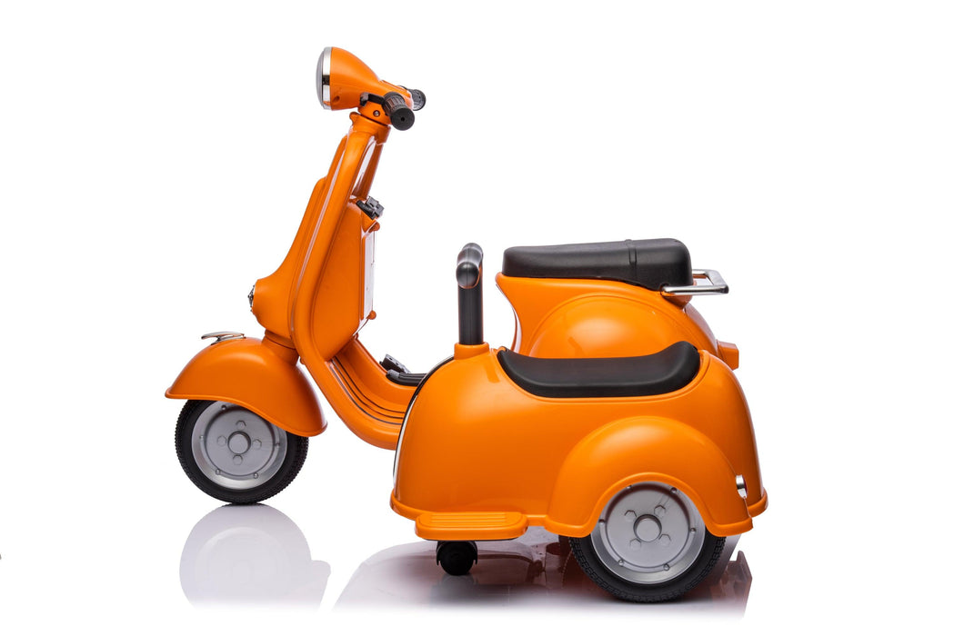 6V LICENSED Vespa Scooter Motorcycle with Side Car for kids, Orange - DTYStore
