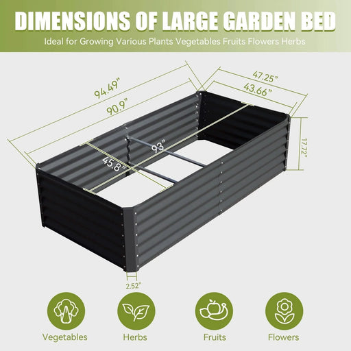 8x4x1.5 ft Galvanized Raised Garden Bed, Outdoor Planter Garden Boxes Large Metal Planter Box for Gardening Vegetables Fruits Flowers,Gray Default -DTYStore