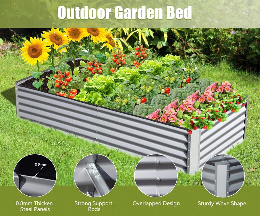 8x4x1.5 ft Galvanized Raised Garden Bed, Outdoor Planter Garden Boxes Large Metal Planter Box for Gardening Vegetables Fruits Flowers, Silver Default -DTYStore