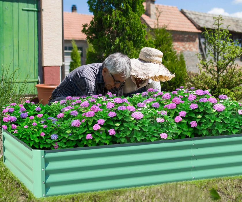 8x4x1 ft Galvanized Raised Garden Bed, Outdoor Planter Garden Boxes Large Metal Planter Box for Gardening Vegetables Fruits Flowers,Green Default -DTYStore