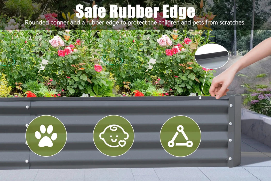 8x4x1 ft Galvanized Raised Garden Bed, Outdoor Planter Garden Boxes Large Metal Planter Box for Gardening Vegetables Fruits Flowers, Gray Default -DTYStore