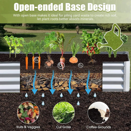 8x4x1 ft Galvanized Raised Garden Bed, Outdoor Planter Garden Boxes Large Metal Planter Box for Gardening Vegetables Fruits Flowers, Silver Default -DTYStore